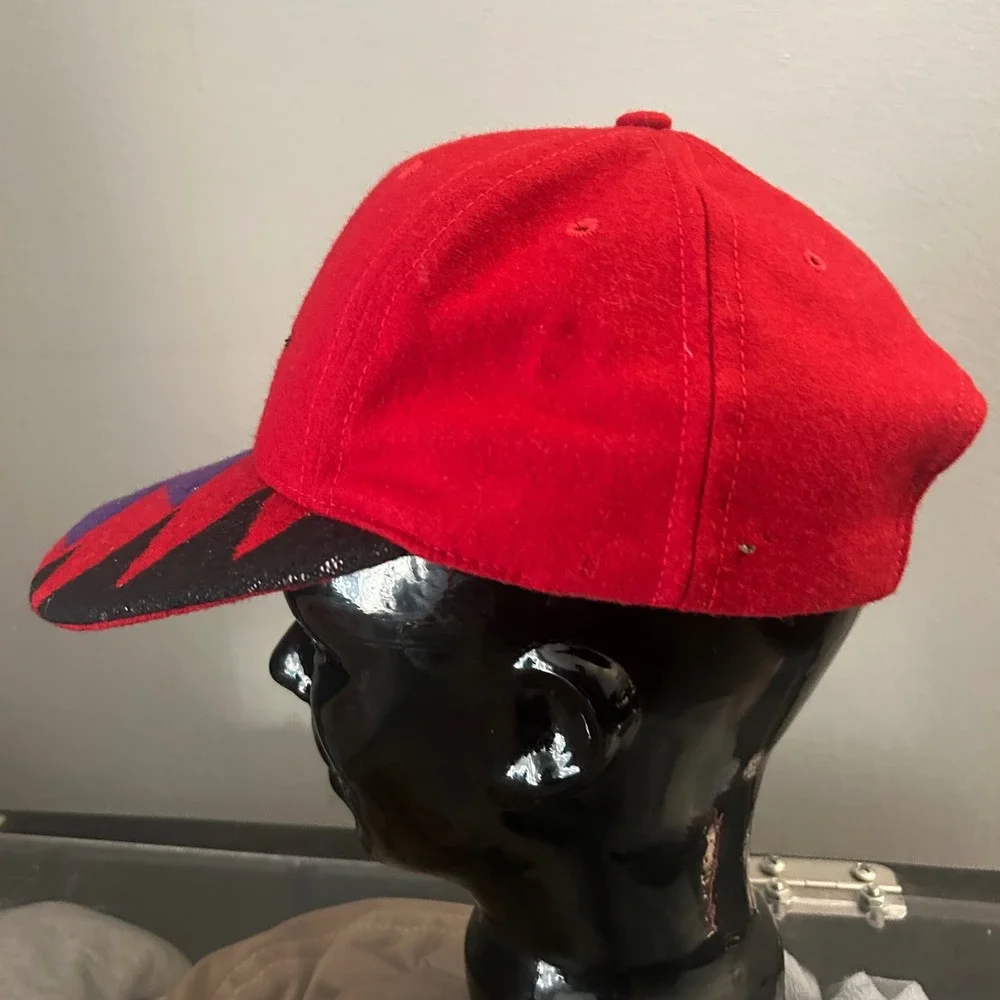 Pendleton Hat Men OS Red Wool Southwestern Pattern Leather Strapback B147
